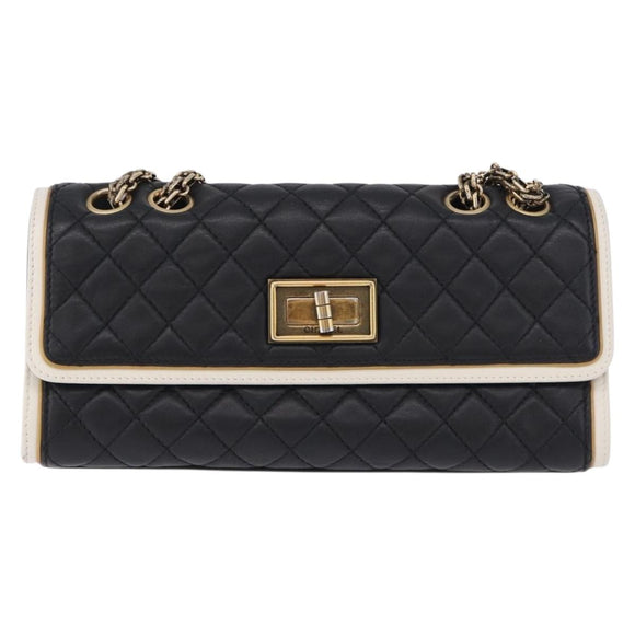 CHANEL Chain Matelasse 2.55 Shoulder Bag Lamb Skin Black Gold CC Auth 194876V