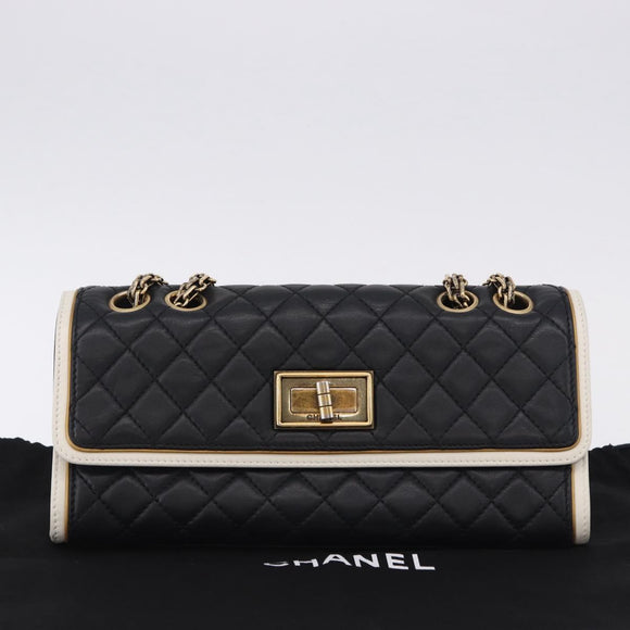 CHANEL Chain Matelasse 2.55 Shoulder Bag Lamb Skin Black Gold CC Auth 194876V