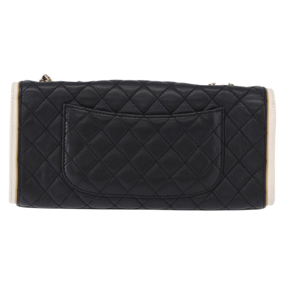 CHANEL Chain Matelasse 2.55 Shoulder Bag Lamb Skin Black Gold CC Auth 194876V