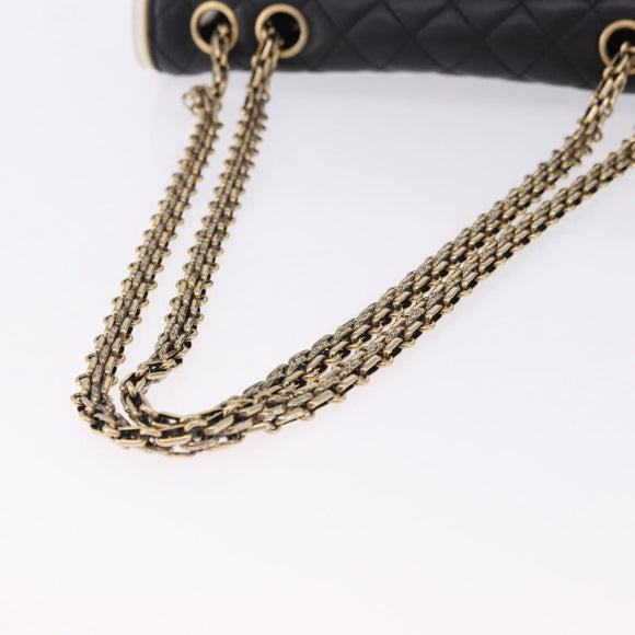 CHANEL Chain Matelasse 2.55 Shoulder Bag Lamb Skin Black Gold CC Auth 194876V