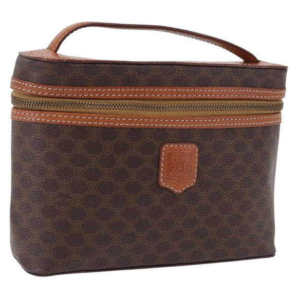 CELINE Macadam Canvas Vanity Hand Bag PVC Leather Brown Gold Auth 194878A