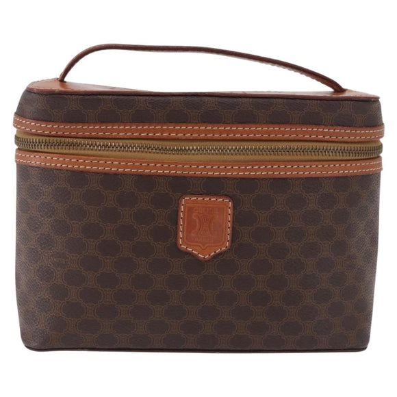 CELINE Macadam Canvas Vanity Hand Bag PVC Leather Brown Gold Auth 194878A