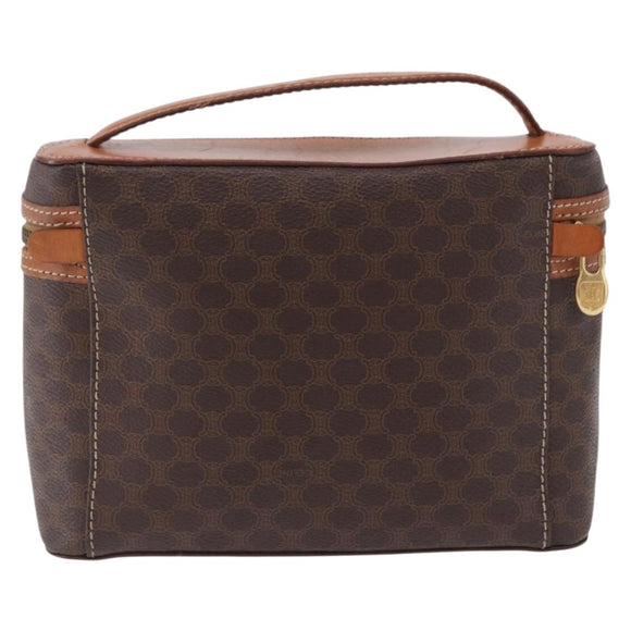 CELINE Macadam Canvas Vanity Hand Bag PVC Leather Brown Gold Auth 194878A