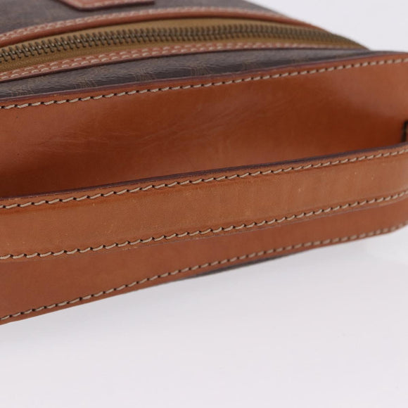 CELINE Macadam Canvas Vanity Hand Bag PVC Leather Brown Gold Auth 194878A