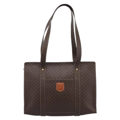 CELINE Macadam Canvas Tote Bag PVC Leather Brown Gold Auth 194880A - 0