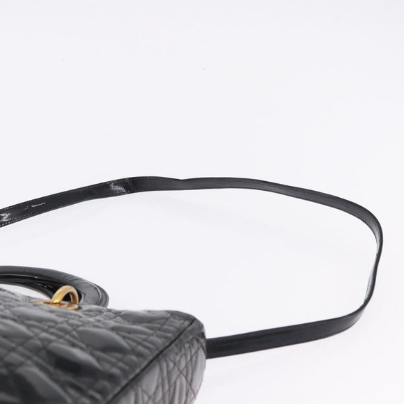 Christian Dior Lady Dior Canage Bag Patent Leather 2way Black Gold Auth 194882