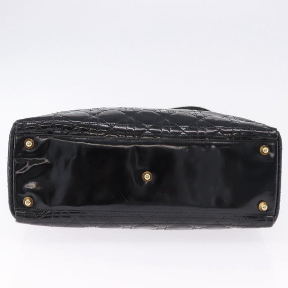 Christian Dior Lady Dior Canage Bag Patent Leather 2way Black Gold Auth 194882