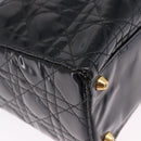 Christian Dior Lady Dior Canage Bag Patent Leather 2way Black Gold Auth 194882-13