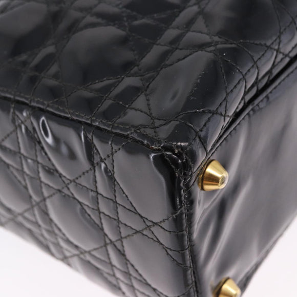 Christian Dior Lady Dior Canage Bag Patent Leather 2way Black Gold Auth 194882