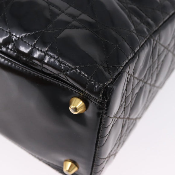 Christian Dior Lady Dior Canage Bag Patent Leather 2way Black Gold Auth 194882