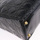 Christian Dior Lady Dior Canage Bag Patent Leather 2way Black Gold Auth 194882-15