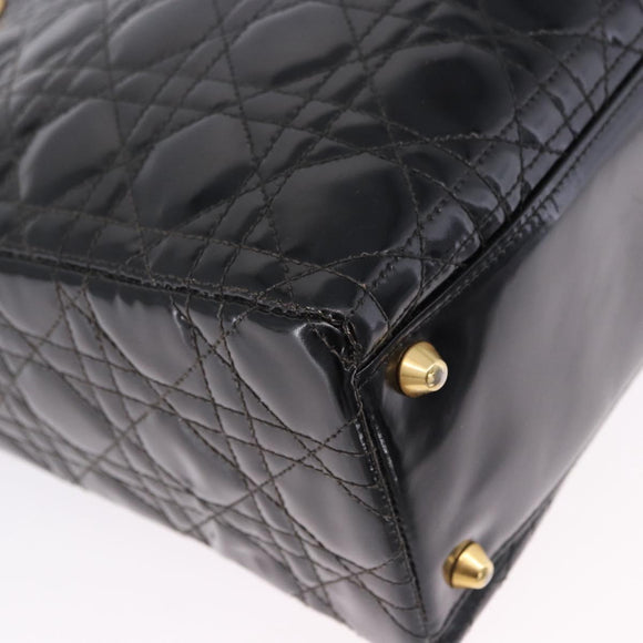 Christian Dior Lady Dior Canage Bag Patent Leather 2way Black Gold Auth 194882