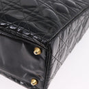 Christian Dior Lady Dior Canage Bag Patent Leather 2way Black Gold Auth 194882-16