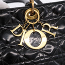 Christian Dior Lady Dior Canage Bag Patent Leather 2way Black Gold Auth 194882-17