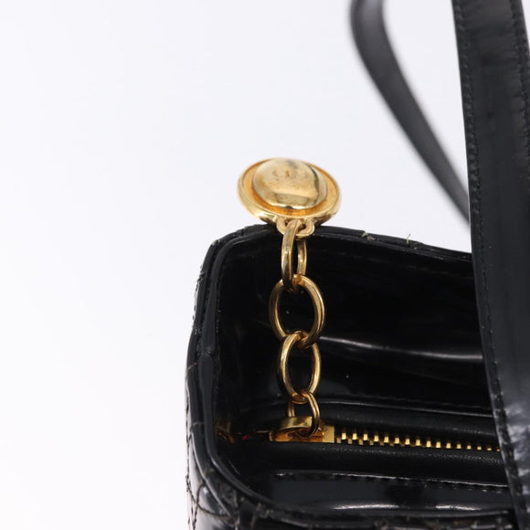 Christian Dior Lady Dior Canage Bag Patent Leather 2way Black Gold Auth 194882