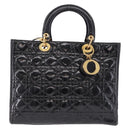 Christian Dior Lady Dior Canage Bag Patent Leather 2way Black Gold Auth 194882-2