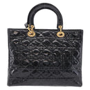 Christian Dior Lady Dior Canage Bag Patent Leather 2way Black Gold Auth 194882-3