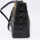 Christian Dior Lady Dior Canage Bag Patent Leather 2way Black Gold Auth 194882-4