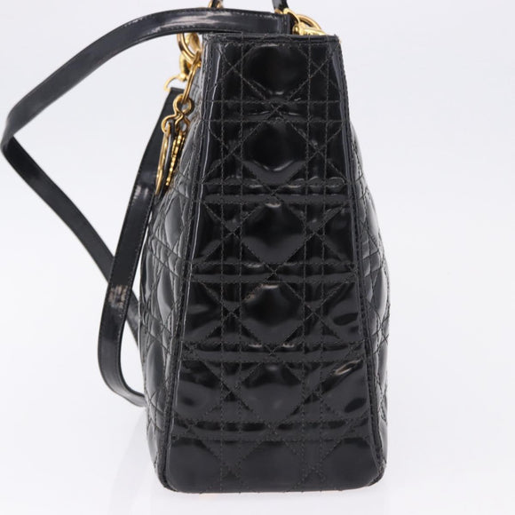 Christian Dior Lady Dior Canage Bag Patent Leather 2way Black Gold Auth 194882
