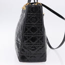 Christian Dior Lady Dior Canage Bag Patent Leather 2way Black Gold Auth 194882-5