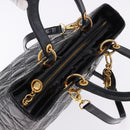 Christian Dior Lady Dior Canage Bag Patent Leather 2way Black Gold Auth 194882-6