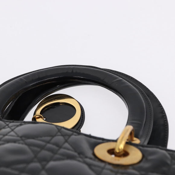 Christian Dior Lady Dior Canage Bag Patent Leather 2way Black Gold Auth 194882
