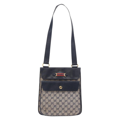 GUCCI GG Canvas Sherry Line Shoulder Bag Navy Gold Auth 194883 - 0