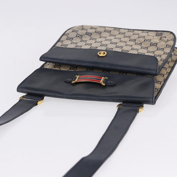 GUCCI GG Canvas Sherry Line Shoulder Bag Navy Gold Auth 194883