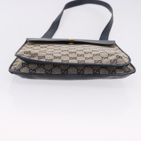 GUCCI GG Canvas Sherry Line Shoulder Bag Navy Gold Auth 194883
