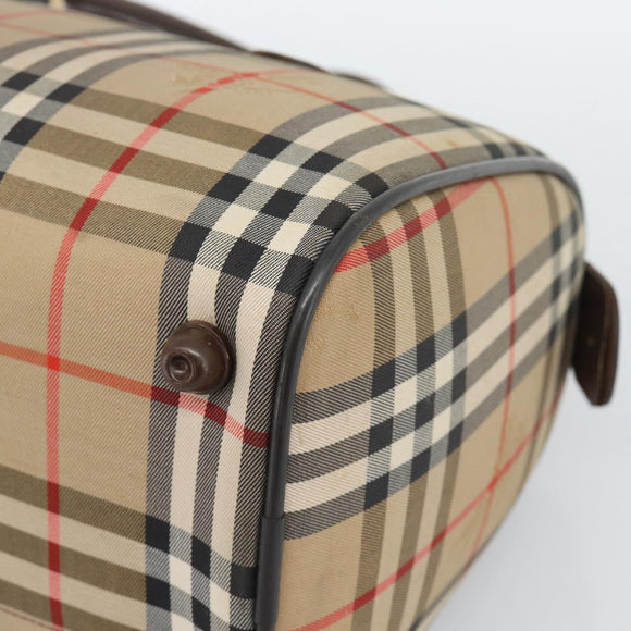 Burberrys Nova Check Boston Bag Canvas Beige Gold Auth 194885