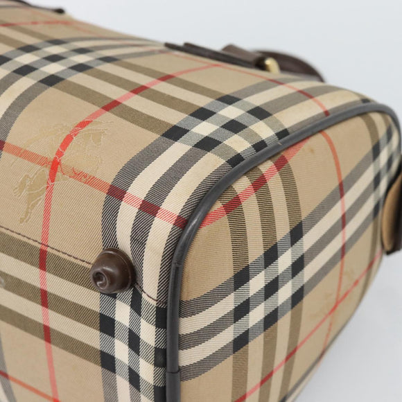 Burberrys Nova Check Boston Bag Canvas Beige Gold Auth 194885