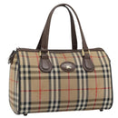 Burberrys Nova Check Boston Bag Canvas Beige Gold Auth 194885-1