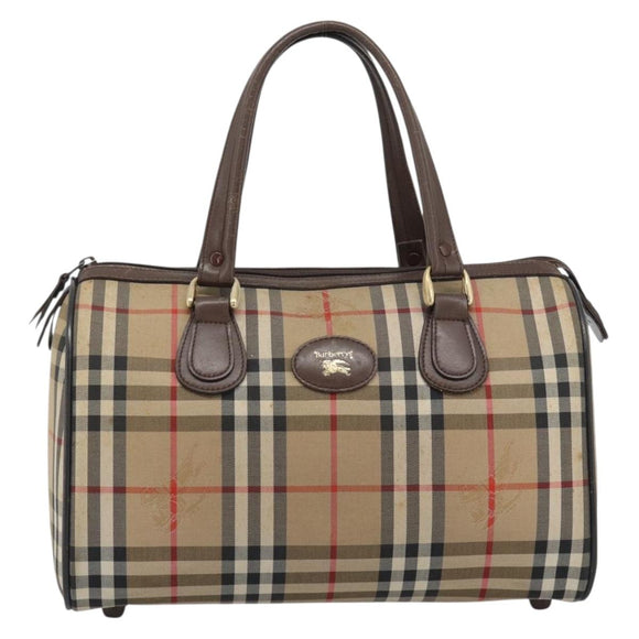Burberrys Nova Check Boston Bag Canvas Beige Gold Auth 194885