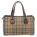 Burberrys Nova Check Boston Bag Canvas Beige Gold Auth 194885-2