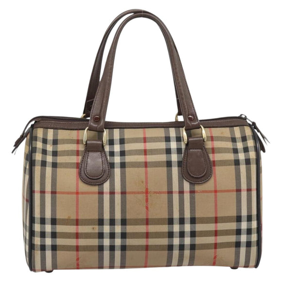 Burberrys Nova Check Boston Bag Canvas Beige Gold Auth 194885