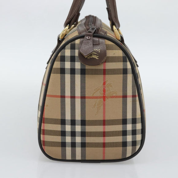 Burberrys Nova Check Boston Bag Canvas Beige Gold Auth 194885
