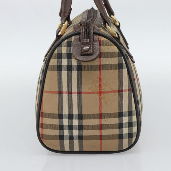 Burberrys Nova Check Boston Bag Canvas Beige Gold Auth 194885