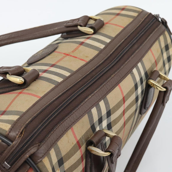 Burberrys Nova Check Boston Bag Canvas Beige Gold Auth 194885