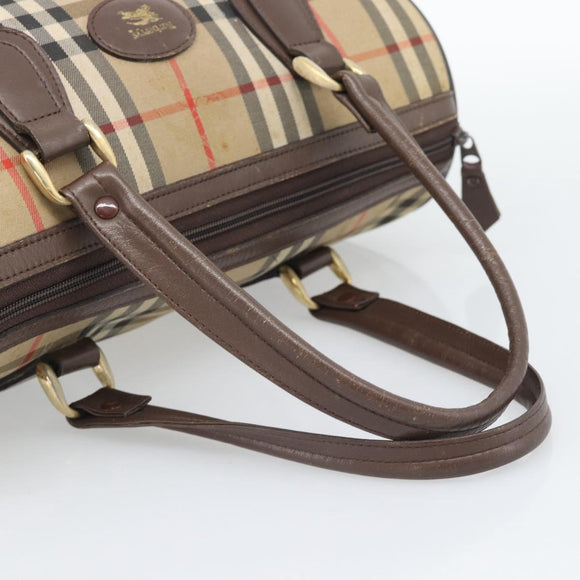 Burberrys Nova Check Boston Bag Canvas Beige Gold Auth 194885