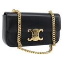 CELINE Triomphe Claude Chain Shoulder Bag Leather Black Gold Auth 194887SAM-1