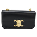 CELINE Triomphe Claude Chain Shoulder Bag Leather Black Gold Auth 194887SAM-2
