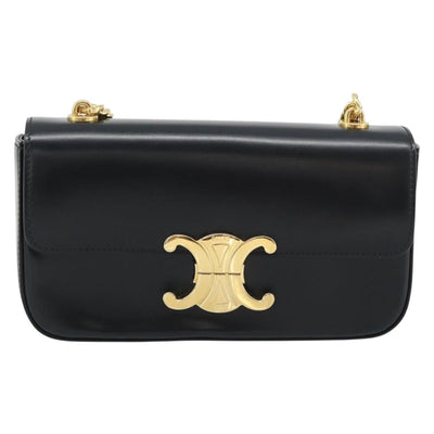 CELINE Triomphe Claude Chain Shoulder Bag Leather Black Gold Auth 194887SAM - 0