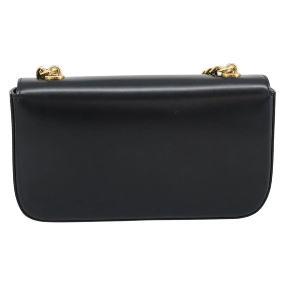 CELINE Triomphe Claude Chain Shoulder Bag Leather Black Gold Auth 194887SAM