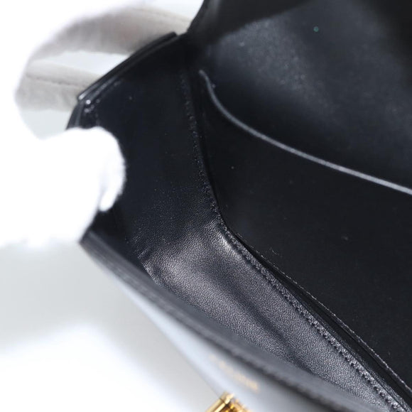 CELINE Triomphe Claude Chain Shoulder Bag Leather Black Gold Auth 194887SAM