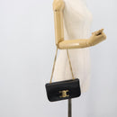 CELINE Triomphe Claude Chain Shoulder Bag Leather Black Gold Auth 194887SAM-9
