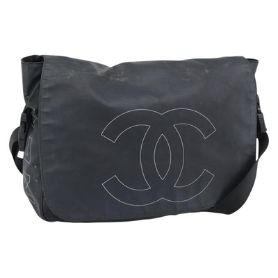 CHANEL Shoulder Bag PVC Canvas Black Silver CC Auth 194890