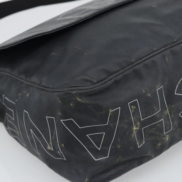 CHANEL Shoulder Bag PVC Canvas Black Silver CC Auth 194890