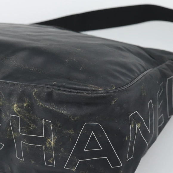 CHANEL Shoulder Bag PVC Canvas Black Silver CC Auth 194890