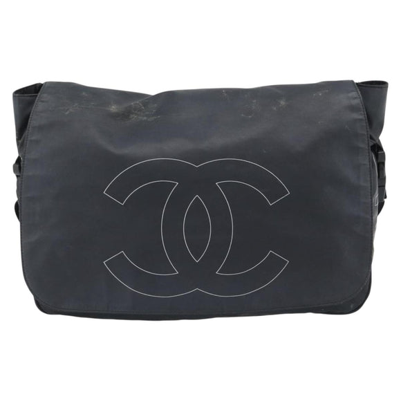 CHANEL Shoulder Bag PVC Canvas Black Silver CC Auth 194890
