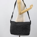 CHANEL Shoulder Bag PVC Canvas Black Silver CC Auth 194890-23
